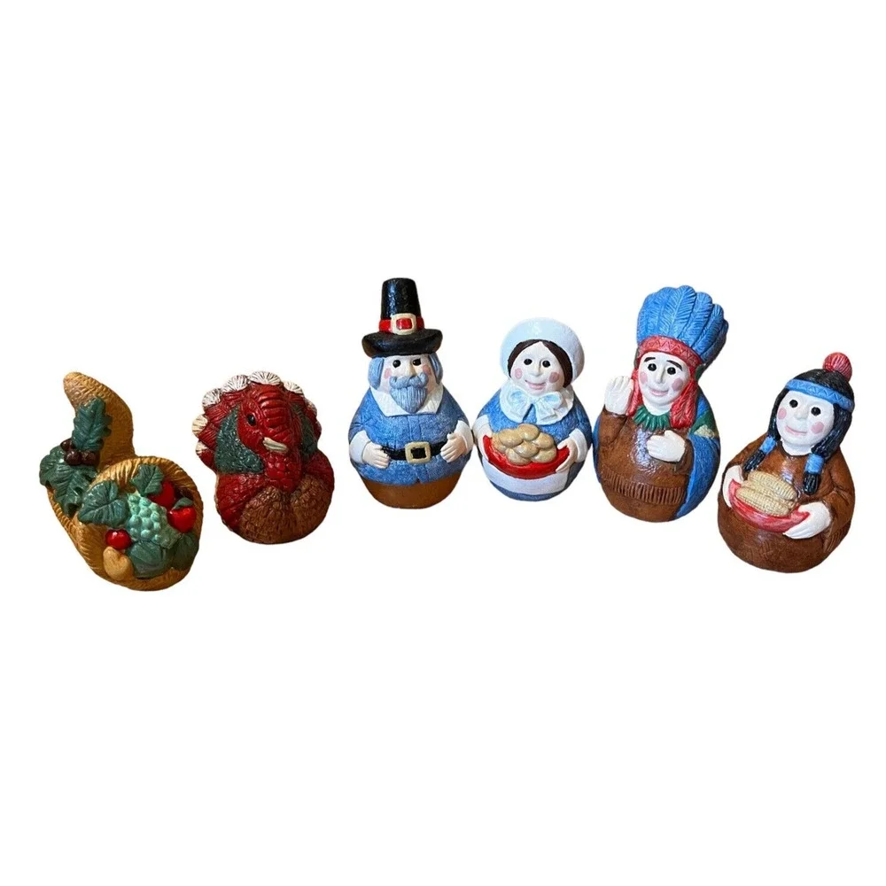 Vntg Wee Crafts Accents Unlimited Thanksgiving Roly Polys Figures #21696 Painted
